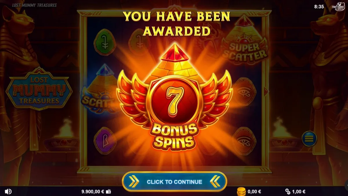 Tampilan visual slot Lost Mummy Treasures dengan simbol dewa Mesir dan kuil bercahaya.